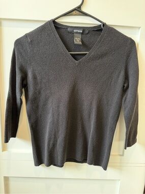 Express Black Knit Top with V-Neck